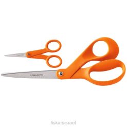 Fiskars המספריים המקוריים בעלי ידית כתומה (8 אינץ' ומספריים מיקרו-קצה (מס' 5) (סט שני חלקים) ZD40557 כְּלִי